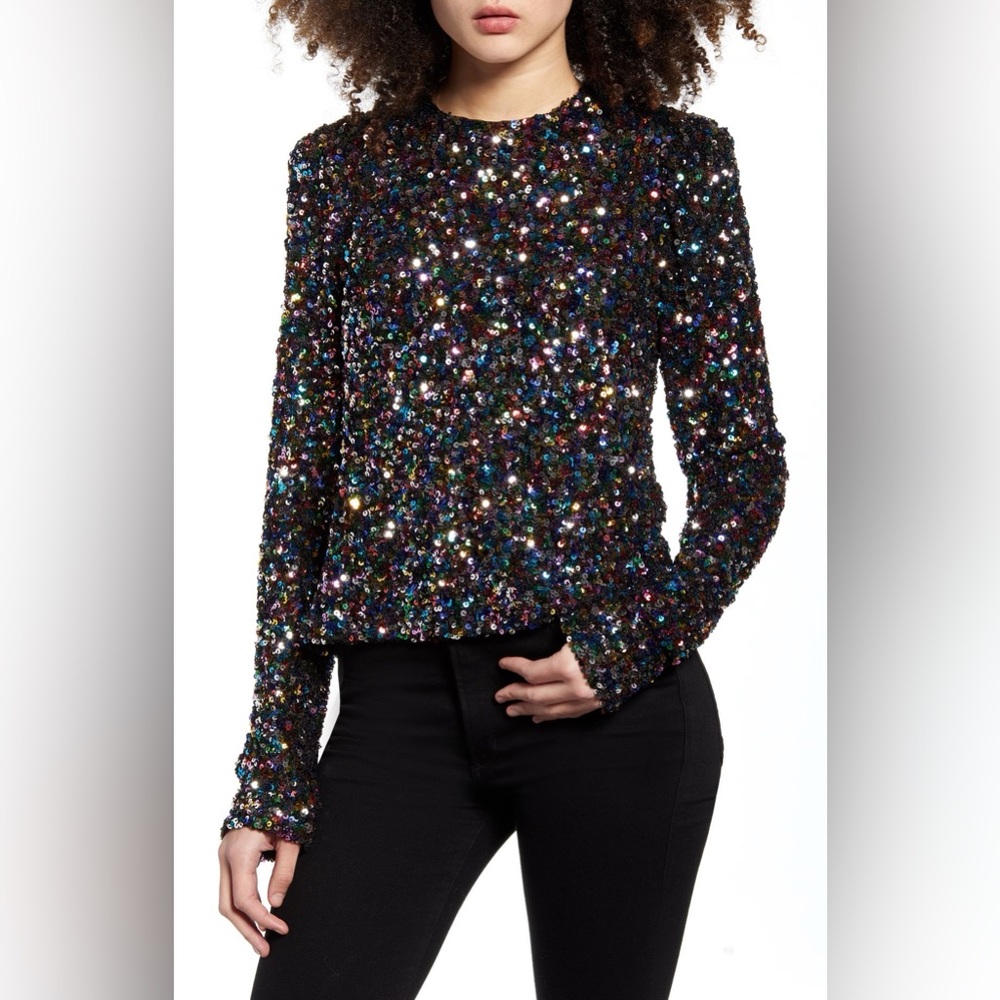 Endless Rose Long Sleeve Multi-Colored Sequin Top  Size XS